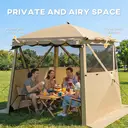 Outsunny 2 x 2 m Pop Up Gazebo with Awning, Waterproof Instant Shelter for Garden BBQ, Fishing, Camping, Easy Setup Garden Gazebo with Sides, Mesh Windows & Carry Bag, Khaki image 3