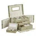 SONGMICSHOME Boîte de rangement pour bijoux à 3 niveaux, organisateur verrouillable avec poignée et 2 tiroirs, cadeau pour femme, usage voyage, vert image 1