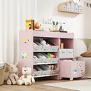 AIYAPLAY Kids Toy Storage Unit, Children Toy Box Organiser with 11 Fabric Bins, Cabinet, Top Shelves, 3 Stickers, Kids Storage Unit Bookshelf for Nursery, Playroom, Kindergarten, Pink image 3