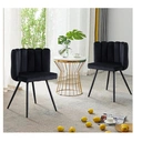 CLIPOP Velvet Dining Chairs Set of 2 Vanity Chair with Petal Back and Metal Legs, Modern Makeup Chair for Bedroom Dressing Table Kitchen Living Room black 45*47*82cm image 7