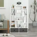 COSTWAY 12-Tier Wooden Bookshelf with Folding Drawer for Study Living Room, White image 7