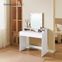 Ochama x SONGMICS Dressing Table, LED Lights with Adjustable Brightness, Vanity Table with Mirror, 2 Drawers and 3 Compartments, Makeup Table, Modern, White image 4