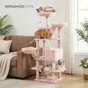 SONGMICS Arbre à chat avec 13 poteaux à griffer, 1 rampe, 2 perchoirs, 2 niches, panier, hamac, pompons, rose pastel - 168 cm image 2