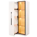 Armoire multifonctionnelle de 160 cm de hauteur – bibliothèque et meuble de présentation avec portes en verre trempé, cadres de porte en aluminium, 1 porte, 1 tiroir latéral, sur roulettes, éclairage LED – Blanc image 0