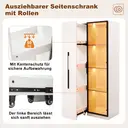 Armoire multifonctionnelle de 160 cm de hauteur – bibliothèque et meuble de présentation avec portes en verre trempé, cadres de porte en aluminium, 1 porte, 1 tiroir latéral, sur roulettes, éclairage LED – Blanc image 6