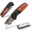 WORKPRO Folding Knife with Wooden Handle & Sliding Lock, Foldable Utility Knife Carpet Knife Quick Change Cutter Knife with Belt Clip, Includes 10 SK5 Replacement Blades image 0