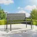 Banc d'extérieur en métal Outsunny, banc 2 places avec dossier géométrique antirouille et accoudoirs, siège de patio pour balcon, terrasse, parc, gris foncé image 2