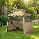 Outsunny 2 x 2 m Pop Up Gazebo with Awning, Waterproof Instant Shelter for Garden BBQ, Fishing, Camping, Easy Setup Garden Gazebo with Sides, Mesh Windows & Carry Bag, Khaki image 8