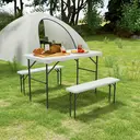 Outsunny Ensemble table et bancs de pique-nique pliants 113 cm, avec poignée de transport, gris clair et blanc image 8