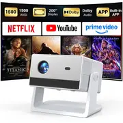 【Fußball-Weltmeisterschaft | TV-Ersatz】FunFlix Smart-Beamer mit WLAN und Bluetooth, offiziell lizenziertes Netflix, Dolby Audio, integrierte Apps, native 1080p, Autofokus, Outdoor-Beamer für Heimkino, Innenbereich