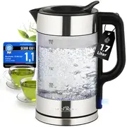 ProfiCook Wasserkocher Glas 1,7 L 2200 W, beleuchtet, BPA-frei, Einhandbedienung, 360° drehbarer Sockel mit Kabelaufwicklung, Wasserkocher, Edelstahlgehäuse, PC WKS 1322 Edelstahl