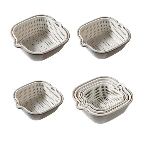 BJ Gray and White Drainage Basket Six-Piece Set
