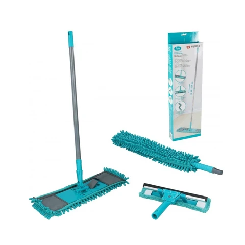 Alpina Kit de nettoyage avec serpillère, raclette à vitres, manche télescopique et balai pliable