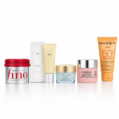 【Sommer-Angebot: 39% sparen】Sommer SPF, Feuchtigkeit & Haarpflege-Set – IPSA UV Primer SPF20, Estée Lauder DayWear SPF15, NUXE Sun SPF50 Sonnencreme, Clinique Moisture Surge SPF25 & Shiseido fino Repair Haarmaske | 5-teiliges Sonnenschutz- & Beauty-Set