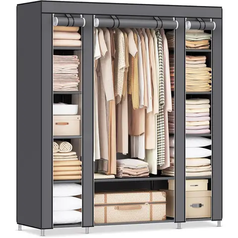 SONGMICS Stoff-Faltkleiderschrank mit Stange und Regalen