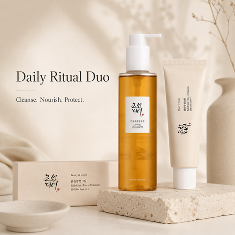 【Sommerangebot 】Beauty Of Joseon Tägliches Reinigungs- & Sonnenschutz-Set: Ginseng-Reinigungsöl 210 ml & Relief Sun Rice + Probiotika LSF 50+ PA++++ 50 ml
