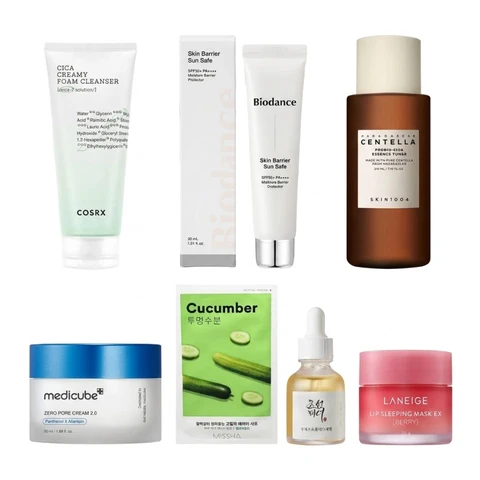 Sommer-Angebot: 39% sparen K-Beauty Summer Glow Hautpflege-Set: Reiniger, Essenz-Toner, Glow-Serum, Porencreme, Sonnenschutz, Tuchmaske & Lippen-Schlafmaske