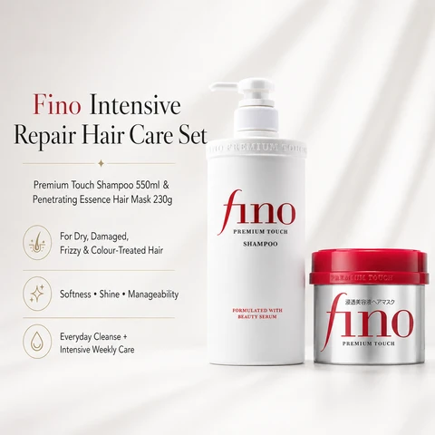【Angebot: 51 % Rabatt】 Shiseido fino Intensiv-Reparatur Haarpflegeset: Premium Touch Shampoo 550 ml & Penetrating Essence Haarmaske 230 g für trockenes, strapaziertes, krauses & coloriertes Haar