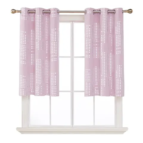 Deconovo Lot de 2 rideaux occultants avec motif argenté à petits carreaux, L 107 x H 160 cm - Rose