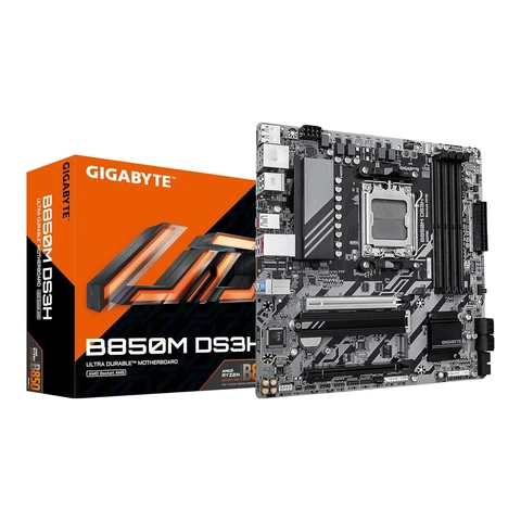 GIGABYTE B850M DS3H Mainboard – AMD Ryzen 9000 Serien CPUs, 8+2+2 Phase Digital VRM, bis zu 8200 MHz DDR5 (OC), 1x PCIe 5.0 + 1x PCIe 4.0 M.2, 2.5 LAN, USB 3.2 Gen 2