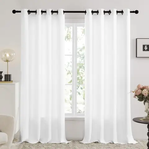 Deconovo Rideaux occultants en tissu avec 8 œillets carrés, isolation thermique, L 132 x H 214 cm - Blanc