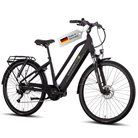 Saxonette E-Bike City Bike Deluxe Sport Lady 9-Gang Shimano Alivio Kettenschaltung, Kettenschaltung, Mittelmotor, 418 Wh Akku, Pedelec, Elektrofahrrad für Damen und Herren