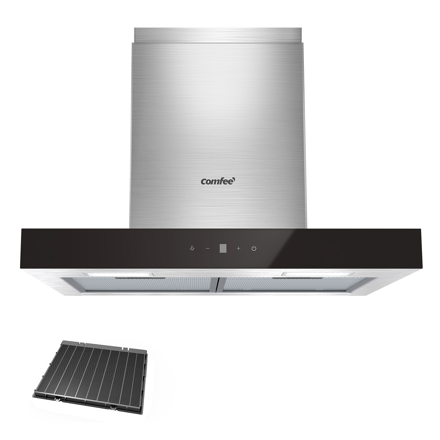 Midea-Comfee 60cm T-Form Dunstabzugshaube, 650m³/h, A+++, Edelstahl, Gesten- & Touchsteuerung, LED-Beleuchtung, 5-Schicht-Filter, Umluft & Abluft, TSHM77SS-60