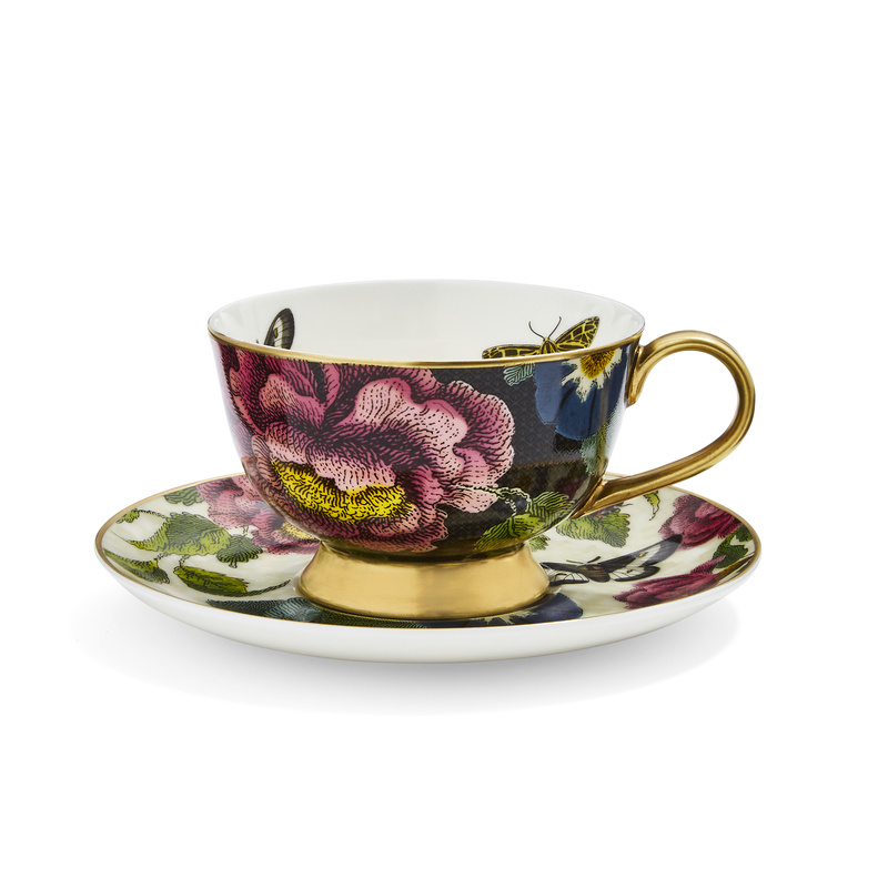 Spode Creatures of Curiosity Coupe Tea Cup and Saucer - Black/Cream