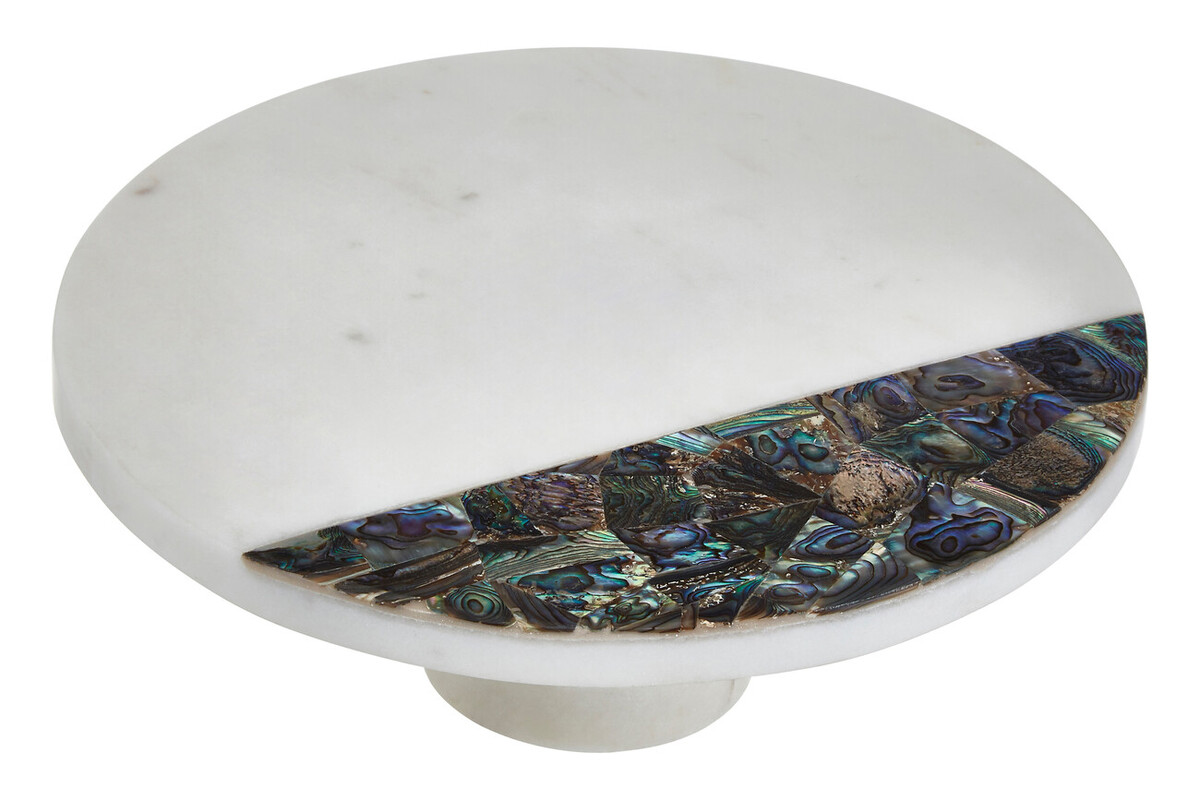 Imogen White Marble and Paua Shell Round Cake Stand