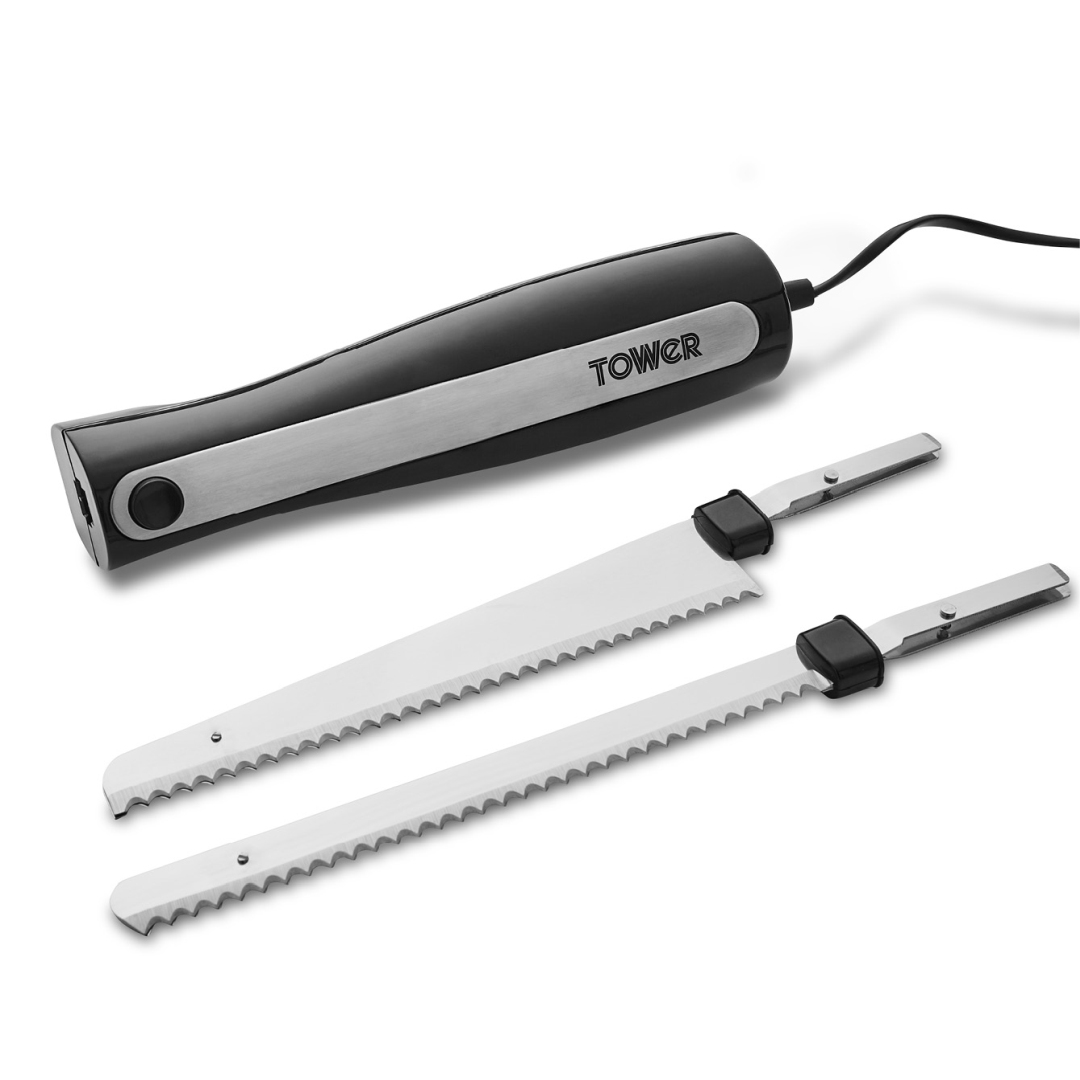 Tower T19028 Electric Knife with One Touch Operation, Ergonomic Design and Storage Case, 120W, Black