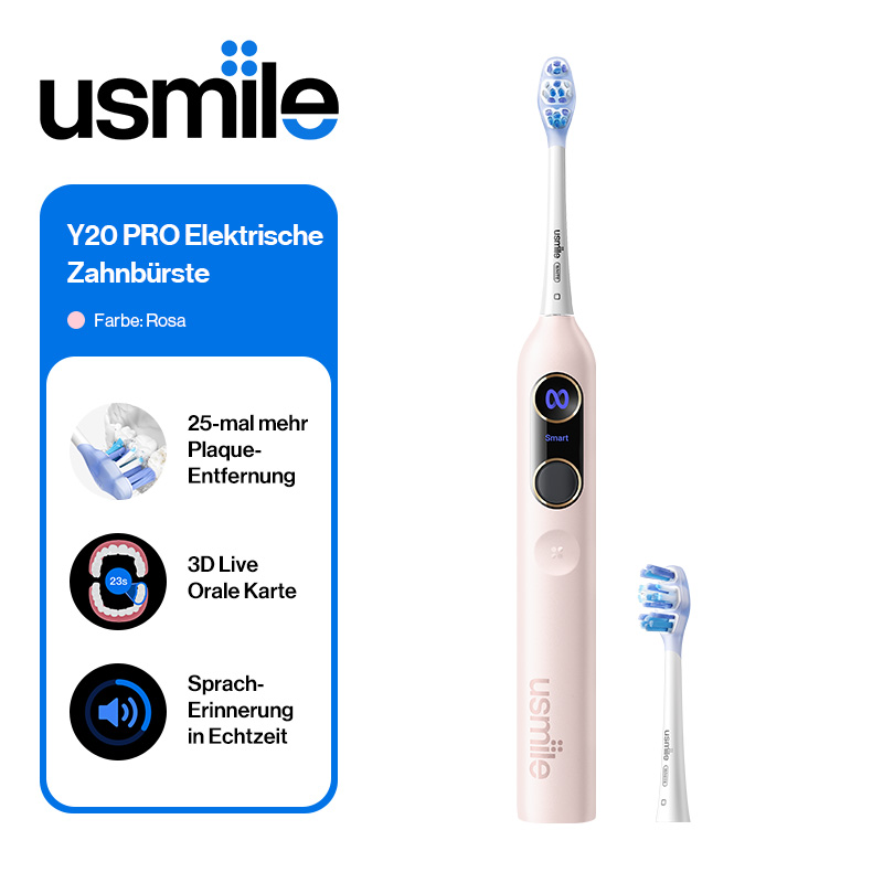 usmile Y20Pro Elektrische Zahnbürste, KI-gestützte Smart-Zahnbürste mit AM/PM-Automatikmodus, 4 Putzmodi, 90-Tage-Akkulaufzeit, App-Steuerung, Echtzeit-3D-Karte, 2 Bürstenköpfe enthalten