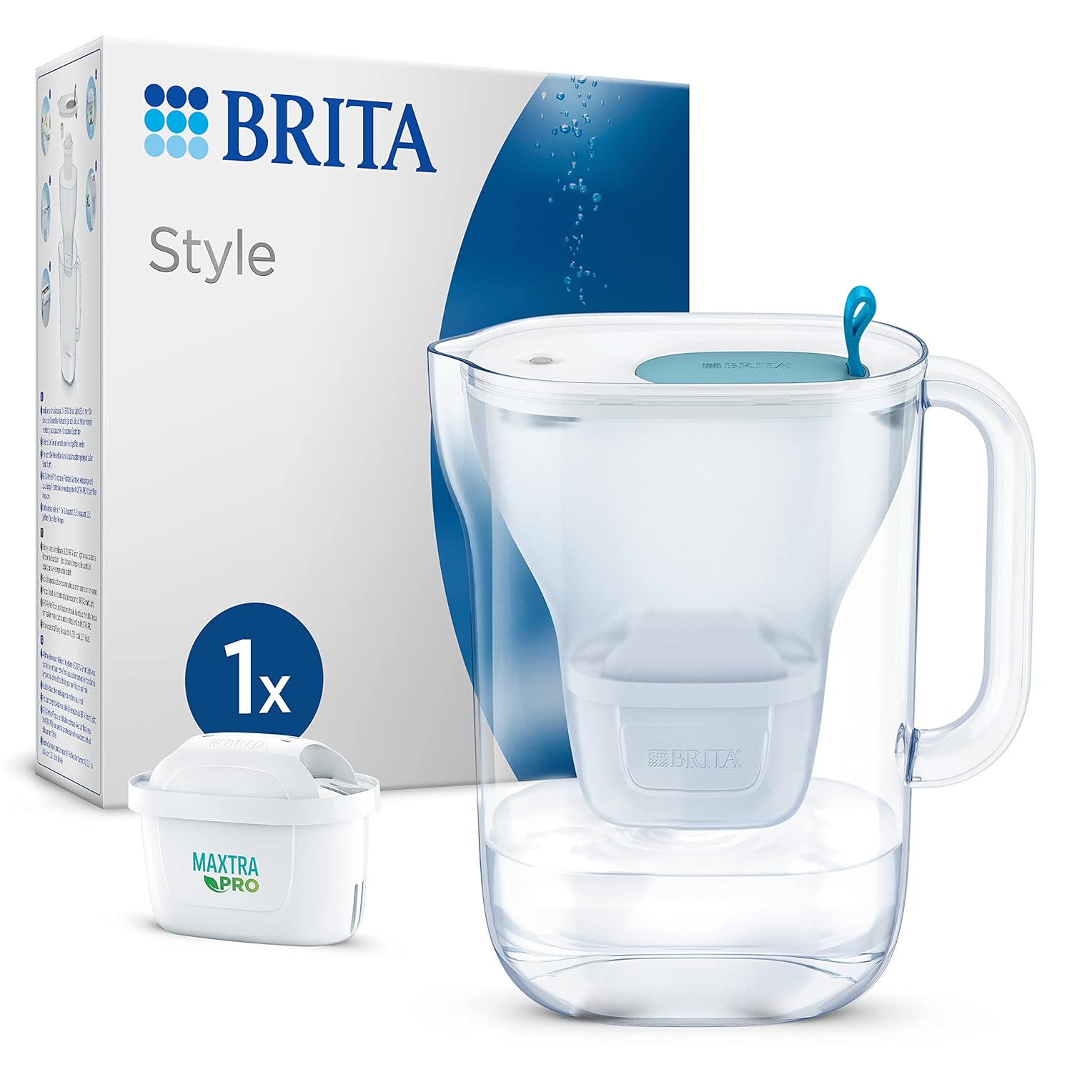 BRITA Filterkanne Style Cool – 2,4 l – Blau – inkl. 1 MAXTRA PRO ALL-IN-1 Filterkartusche – mit Cashback (nur in Belgien – bis zu 10 Einheiten erstattet); Größe 2,4