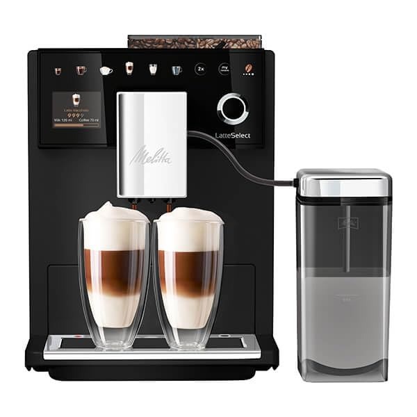 Melitta Latte Select F630-212 Bohnen-Kaffeemaschine für Büro oder Zuhause, Edelstahl, 1400 W, 1,8 Liter, Matt Schwarz