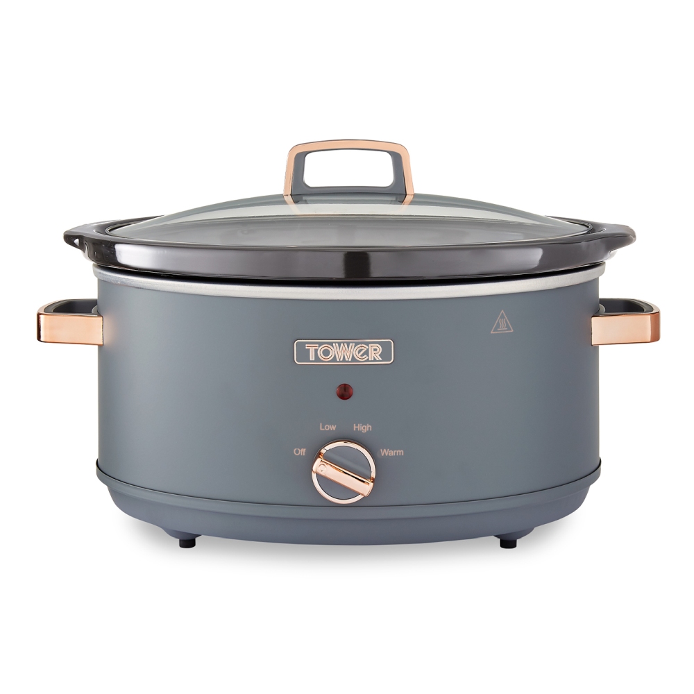 Tower T16043GRY Cavaletto 6.5 Litre Slow Cooker with 3 Heat Settings, Removable Crockpot and Cool Touch Handles, Grey and Rose Gold