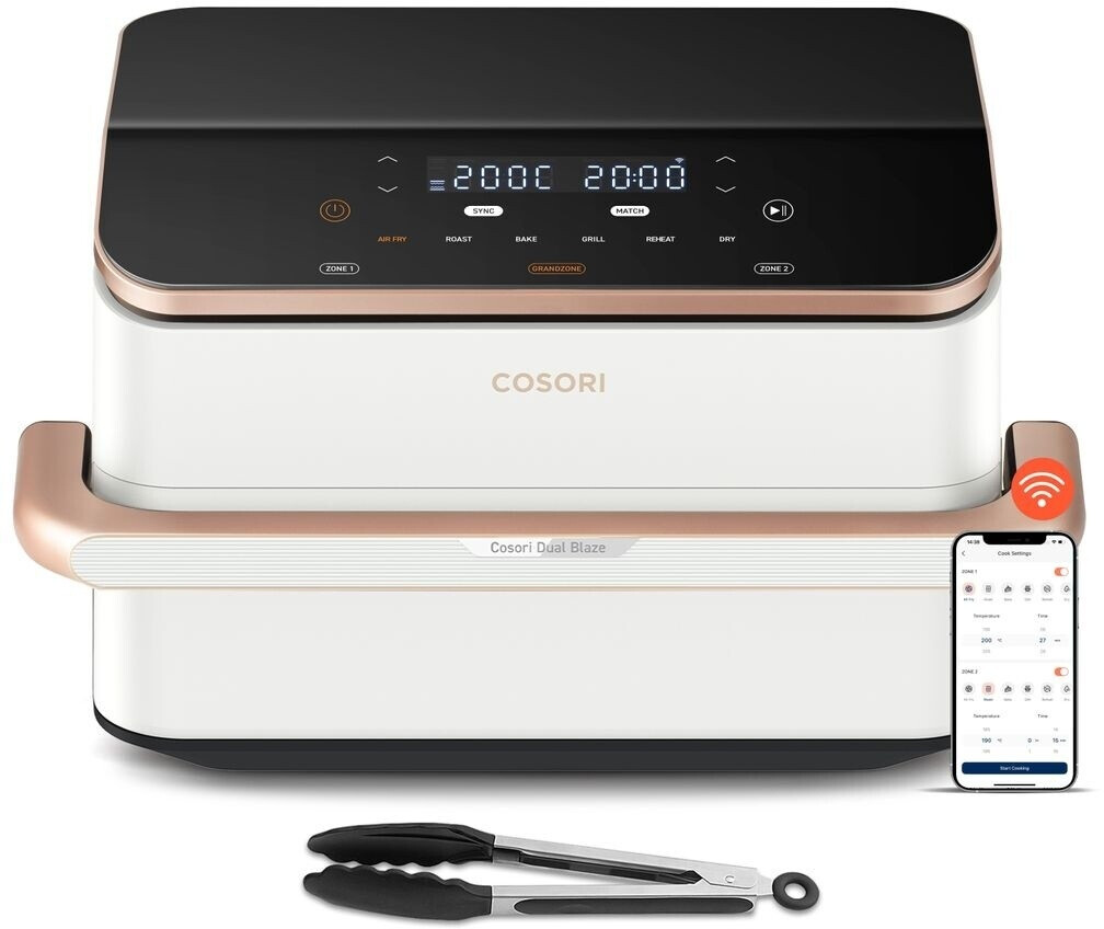 Cosori TwinFry, 10L, XXL Airfryer, 2 Kammern mit herausnehmbarer Trennwand, 4 Heizelemente, Sync-Funktion, ideal für Familien, weiß