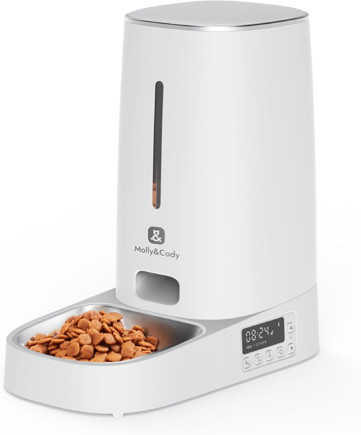 Molly&Cody BALOU Automatischer Futterspender für Katzen & Hunde (4L Behälter, Automatischer Trockenfutterspender, Geplante Fütterung, LED-Anzeige, Tastensperre, Duale Stromversorgung, Edelstahl)