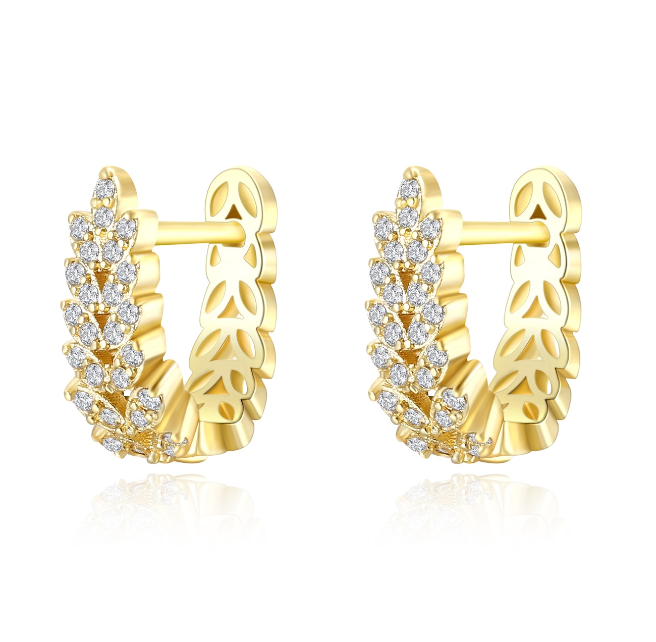 Ever Faith Cubic Zirconia 14K Gold Plated Tiny Dainty Post Huggie Hoop Earrings