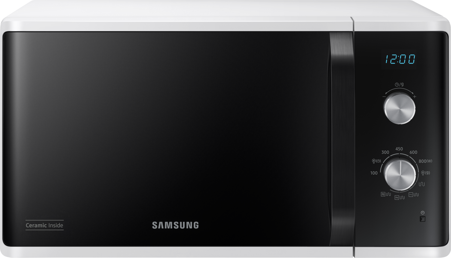 Samsung MG23K3614AW/EG Mikrowelle mit Grill / 23 Liter Kochraum / 800 W / Großes Grill-Element für gleichmäßige Bräunung / Kratzfester keramischer Emaille-Innenraum in Weiß