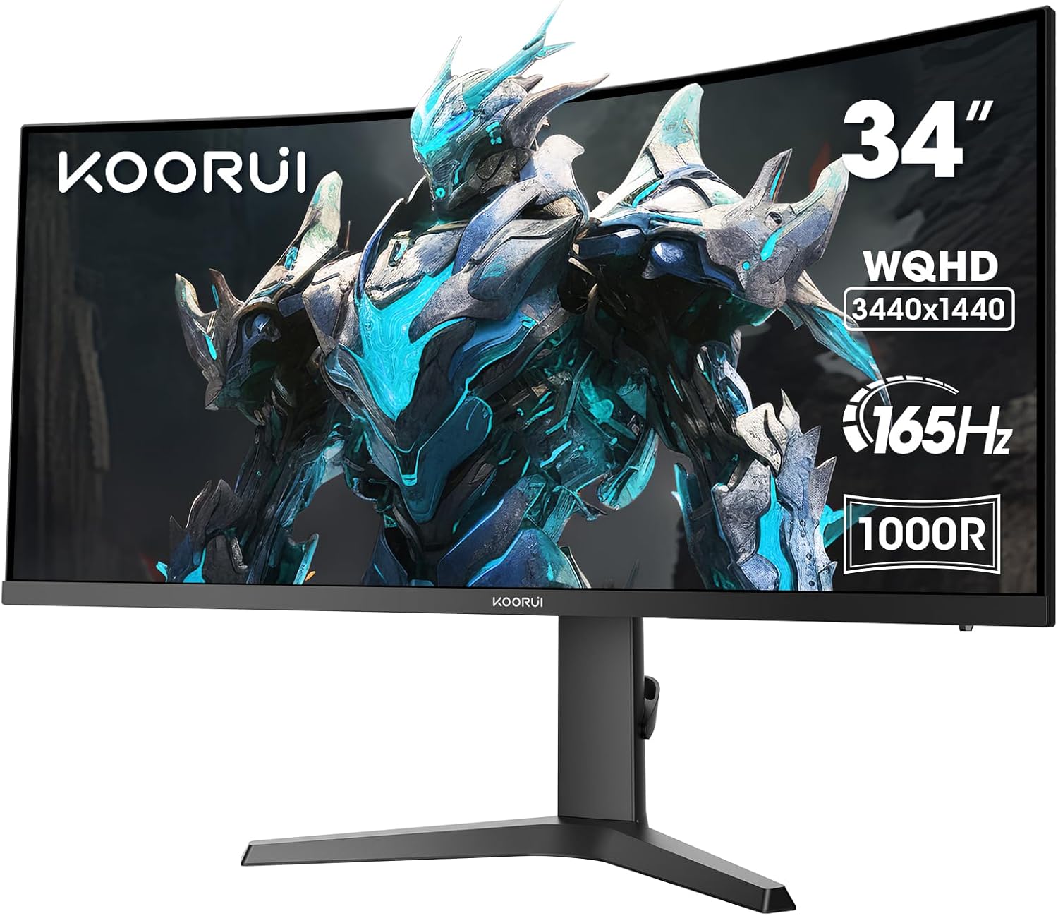 KOORUI 34-inch Curved Ultrawide WQHD 3440×1440 Gaming Monitor, 165Hz 1000R- PIP/PBP, 1ms(MPRT), HDR400, DCI-P3 95%, FreeSync Premium, 1 x DP 1.4 & 2 x HDMI 2.0, Tilt Height Swivel Adjustment, 34E6UC