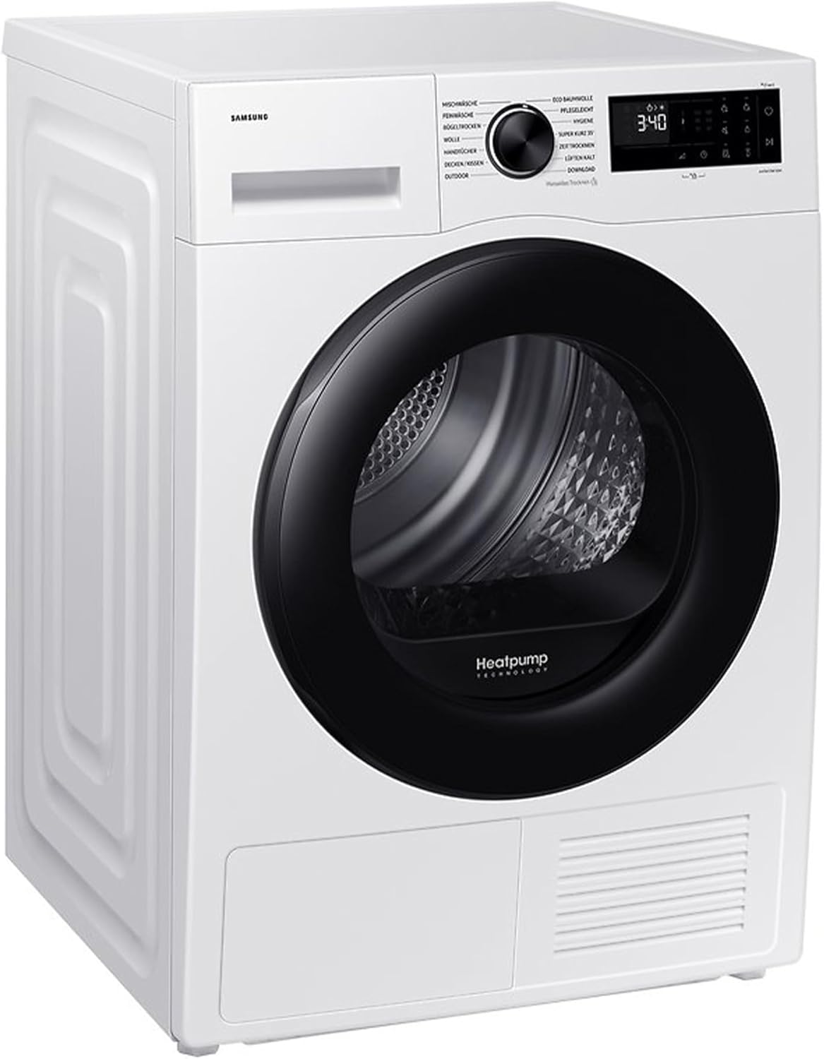 Samsung DV90DG52A0ABEG Wärmepumpentrockner, 9 kg, EEK: C, AI Wäschetrockner mit WiFi-SmartThings-App, LED-Display, Hygiene-Programm, Air Refresh, Knitterschutz, Weiß