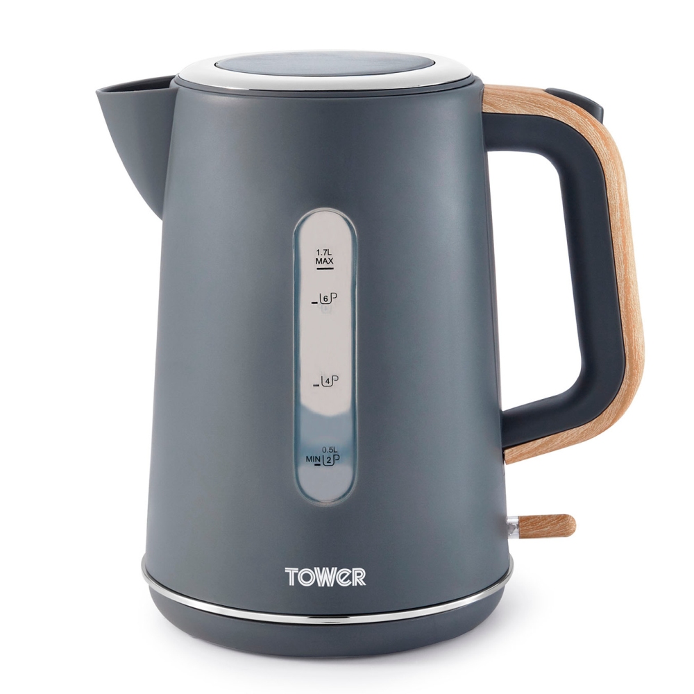 Tower Scandi T10037G Stainless Steel Kettle with Rapid Boil and Boil Dry Protection, 1.7L, 3kW, Grey
