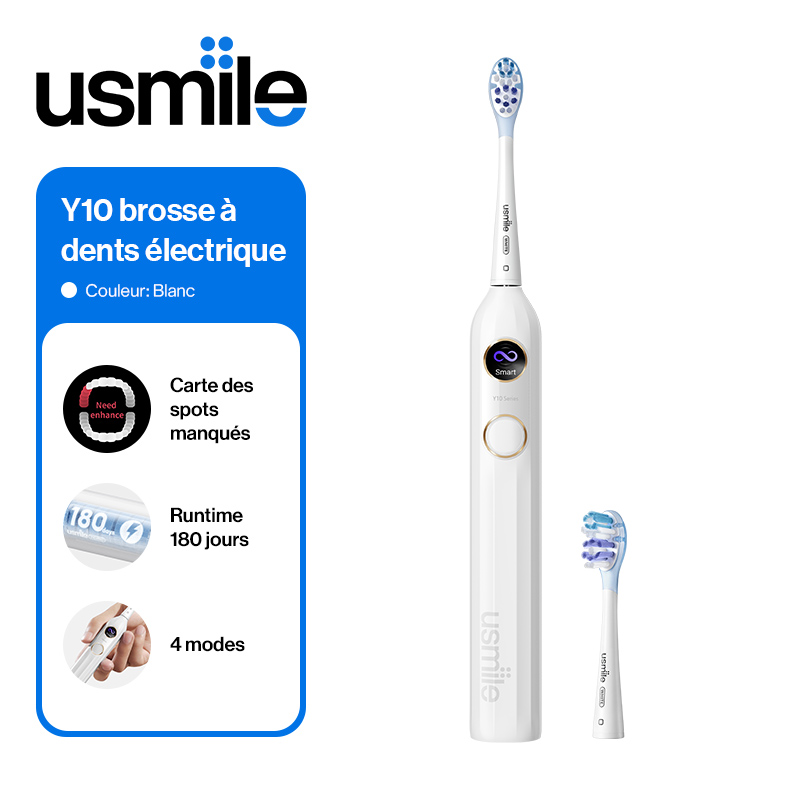 usmile Y10 Brosse à dents électrique écran intelligent, 4 modes, sonique, minuterie, contrôle pression, autonomie 180 jours