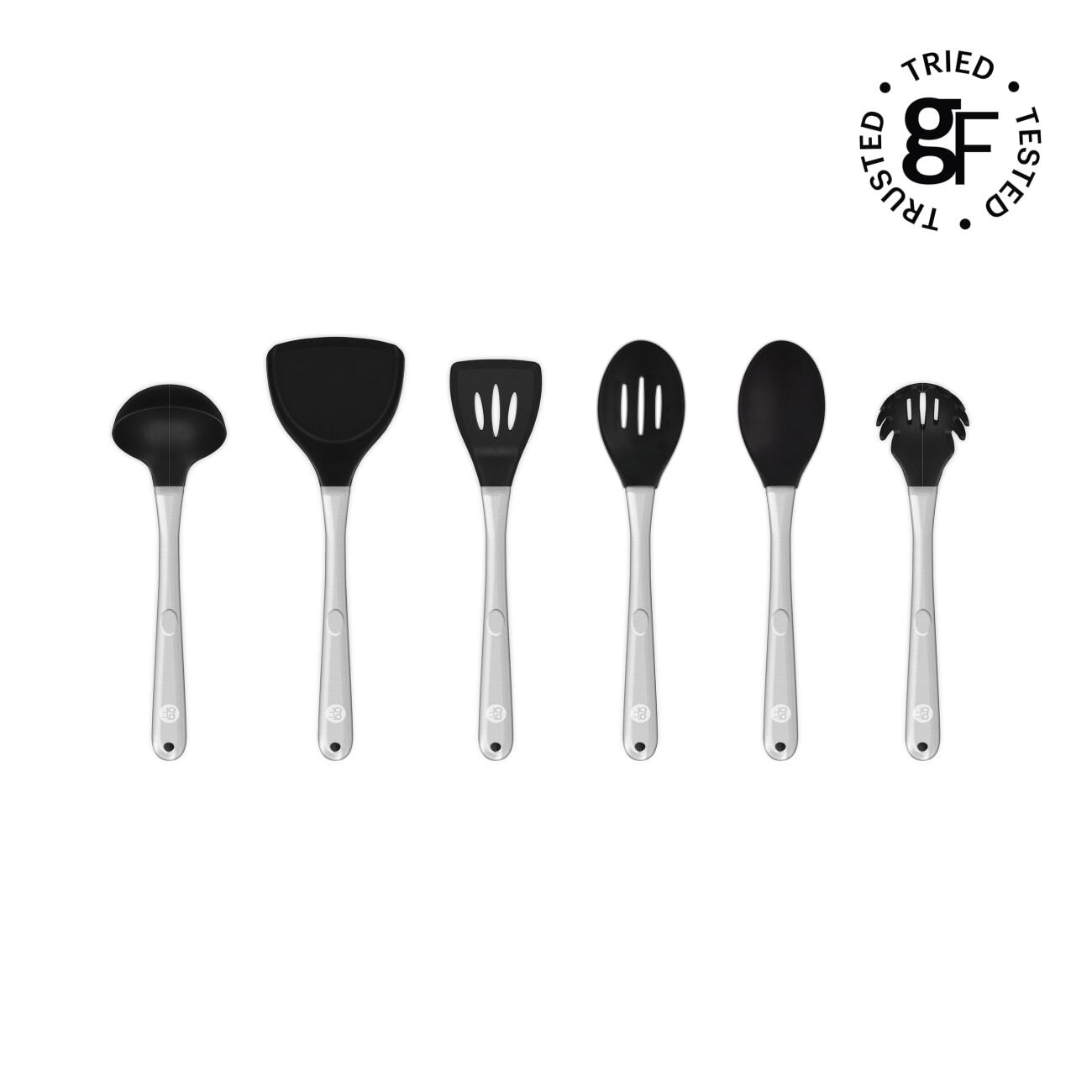 Good Food by Tower 6 Piece Silicone Utensil Set, Stainless Steel, Black