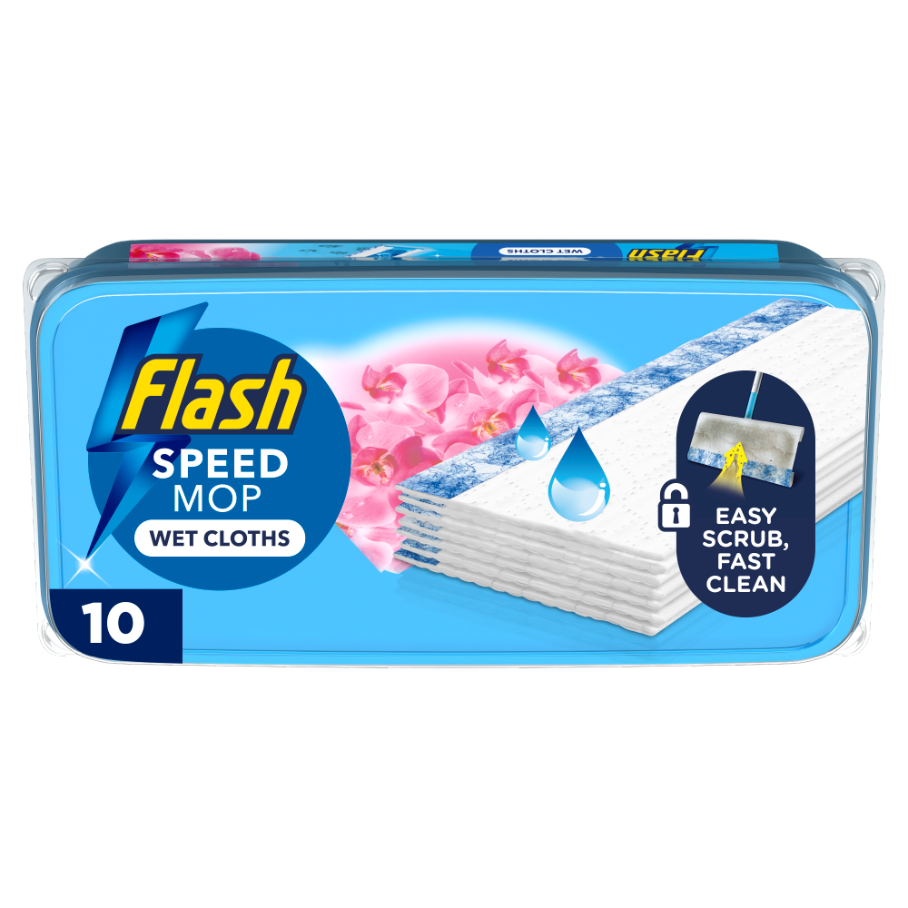 Flash Speedmop Floor Cleaner Wet Cleaning Wipes Wild Orchid 10 Cloths, MultiSurface