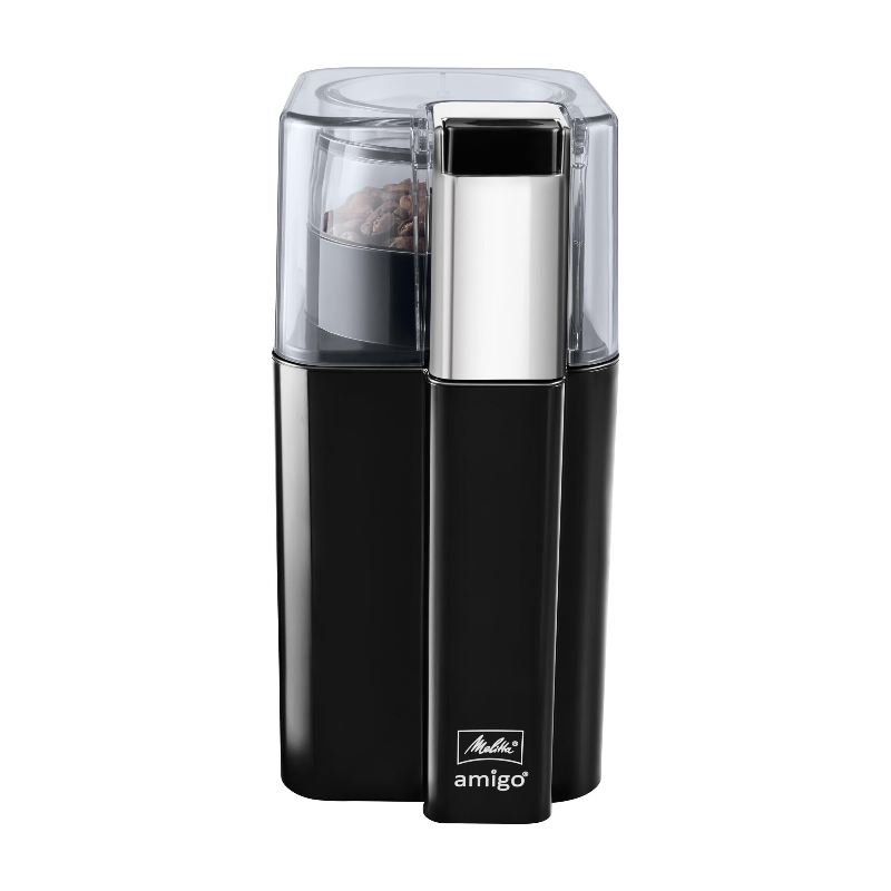 Melitta Amigo Kaffeemühle - Elektrische Kaffeemühle mit Edelstahl-Schlagmesser für bis zu 60 g Kaffeebohnen, für 2-8 Tassen Kaffee, Schwarz/Edelstahl