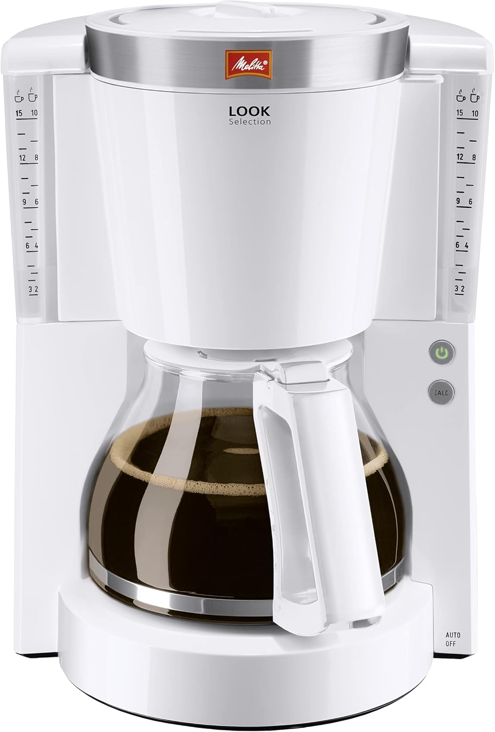 Melitta Look IV Selection, 1011-03, Filterkaffeemaschine mit Glaskanne, Warmhaltefunktion, Aroma Selector, Weiß/Gebürsteter Stahl