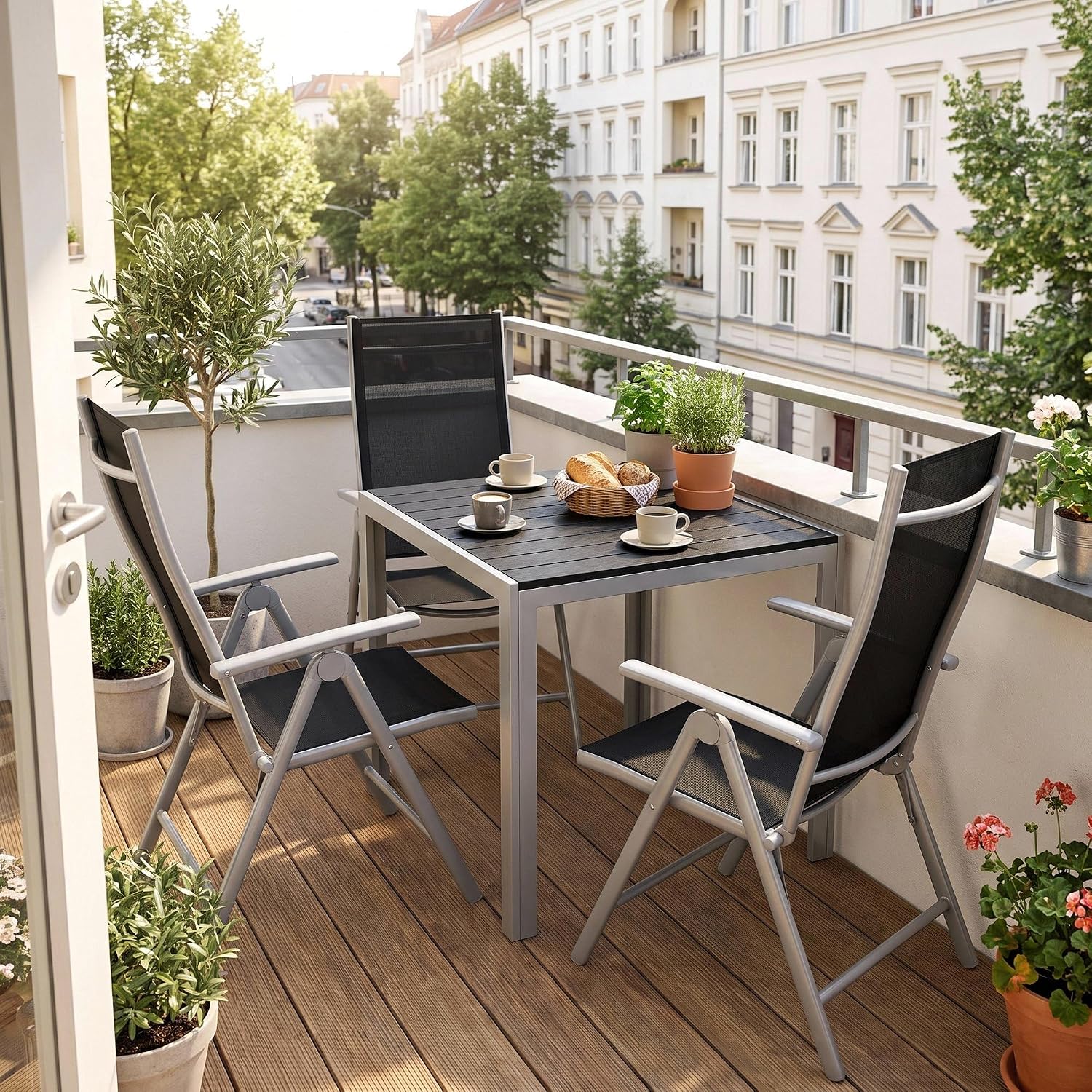 Wetterfester Gartentisch 75x75 cm WPC, kleiner quadratischer Balkontisch, mit Aluminiumgestell in Holzoptik, UV-beständig, für 4 Personen | Gartenmöbel & Zubehör