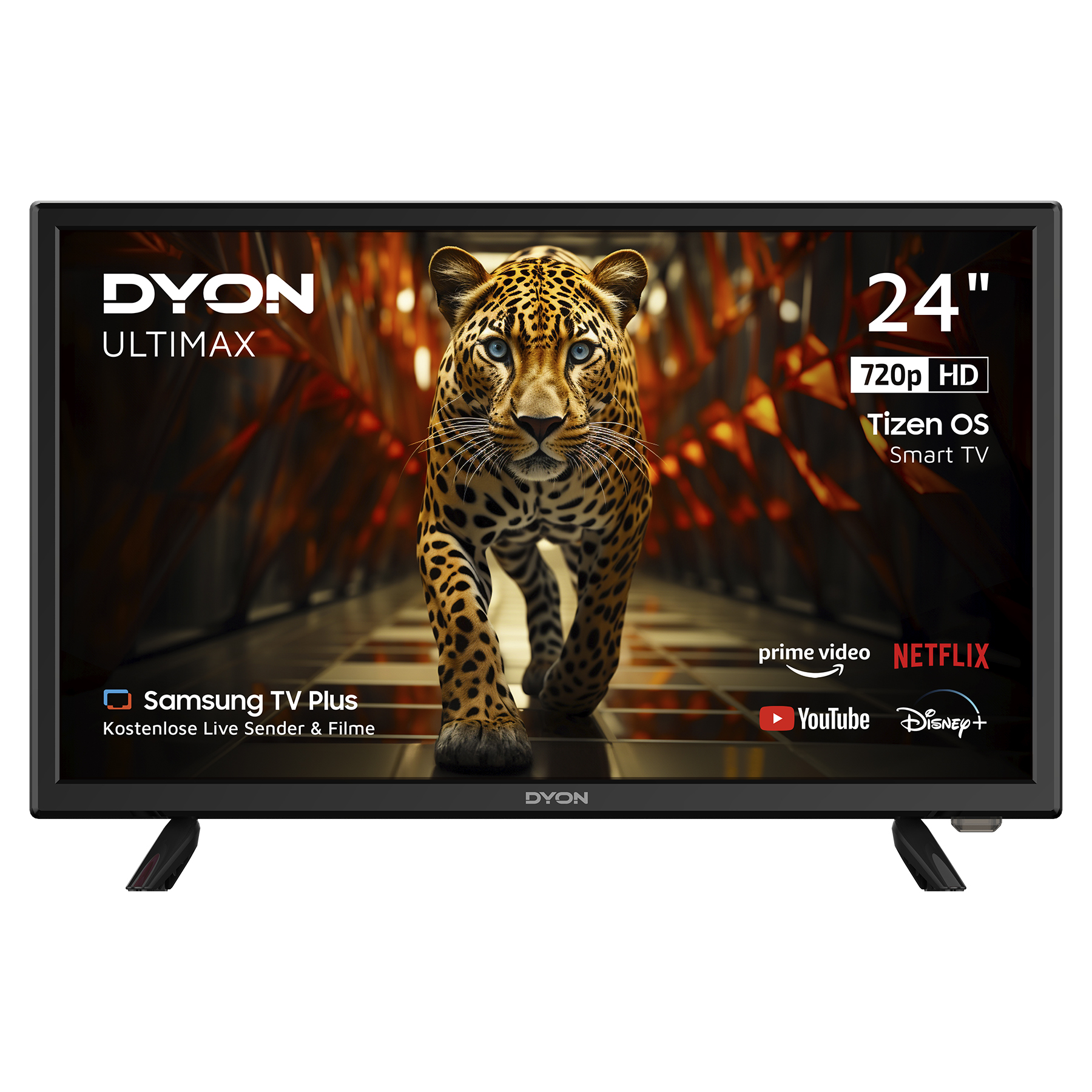 DYON ULTIMAX 24H-TI-W - 24 Zoll (60 cm) HD Smart TV mit Samsung Tizen OS, Triple Tuner (DVB-C/-S2/-T2), Samsung Smart Hub, Prime Video, Netflix, Disney+ [2025] [Energieeffizienzklasse E]