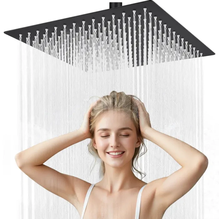 GGStudy Regendusche Aus Edelstahl, Quadratisch 25,4 Cm – Mit Silikondüsen & Druckverstärker, Schwarz-bronze