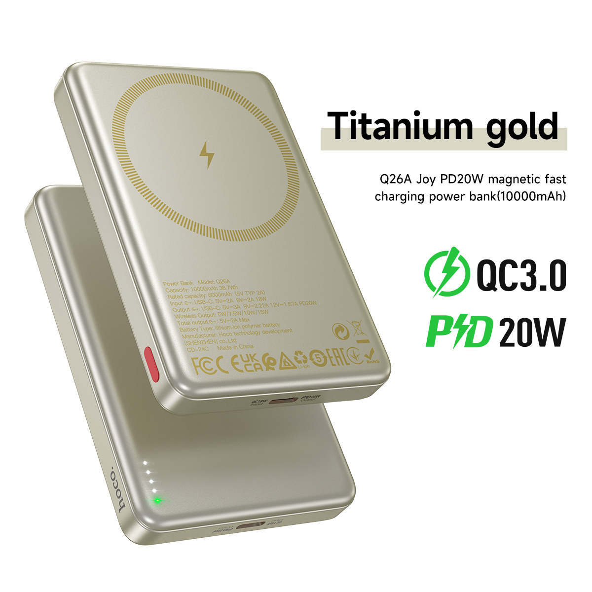HOCO Q26A Joy 10000mah Magnetic Power Bank - Titanium Gold